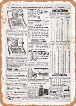 1902 Sears Catalog Drill Bit Sets Page 706 - Rusty Look Metal Sign