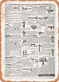 1902 Sears Catalog Pliers and Clamps Page 708 - Rusty Look Metal Sign