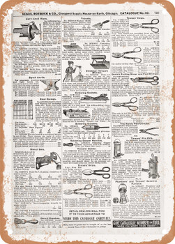 1902 Sears Catalog Anvils Vices and Tin Snips Page 709 - Rusty Look Metal Sign