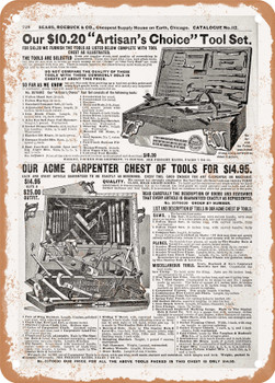 1902 Sears Catalog Carpenter Tool Set Page 714 - Rusty Look Metal Sign