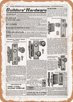 1902 Sears Catalog Door Hardware Page 716 - Rusty Look Metal Sign