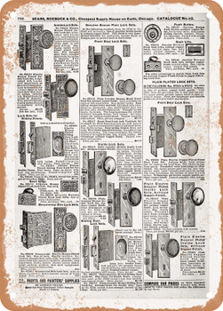 1902 Sears Catalog Door Hardware Page 718 - Rusty Look Metal Sign