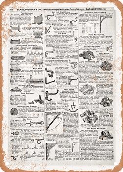 1902 Sears Catalog Brackets and Hooks Page 724 - Rusty Look Metal Sign