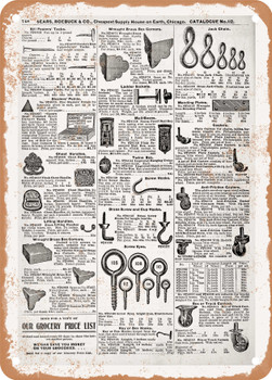 1902 Sears Catalog Tacks and Hooks Page 734 - Rusty Look Metal Sign