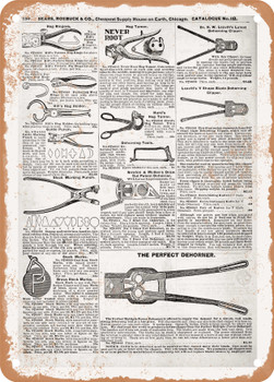 1902 Sears Catalog Livestock Tools Page 736 - Rusty Look Metal Sign