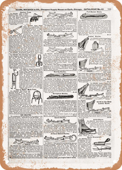 1902 Sears Catalog Animal Traps and Ice Skates Page 739 - Rusty Look Metal Sign