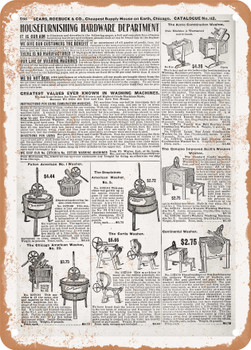 1902 Sears Catalog Washing Machines Page 752 - Rusty Look Metal Sign