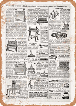 1902 Sears Catalog Wringers and Irons Page 754 - Rusty Look Metal Sign
