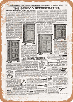1902 Sears Catalog Refrigerator Page 759 - Rusty Look Metal Sign
