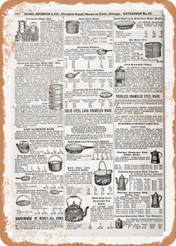 1902 Sears Catalog Cookware Page 766 - Rusty Look Metal Sign