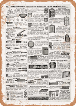 1902 Sears Catalog Kitchen Utensils Page 780 - Rusty Look Metal Sign