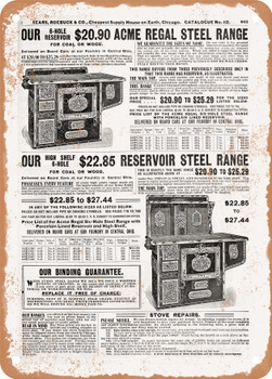 1902 Sears Catalog Steel Cooking Ranges Page 789 - Rusty Look Metal Sign