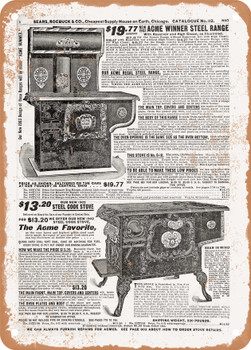 1902 Sears Catalog Steel Cooking Ranges Page 791 - Rusty Look Metal Sign
