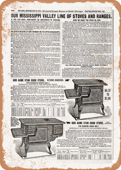 1902 Sears Catalog Steel Cooking Ranges Page 792 - Rusty Look Metal Sign