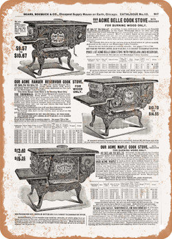 1902 Sears Catalog Cooking Stoves and Ranges Page 793 - Rusty Look Metal Sign