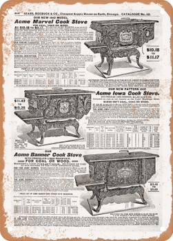 1902 Sears Catalog Cooking Stoves Page 794 - Rusty Look Metal Sign