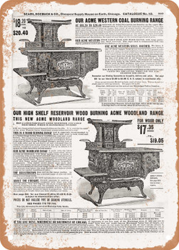 1902 Sears Catalog Steel Cooking Ranges Page 795 - Rusty Look Metal Sign