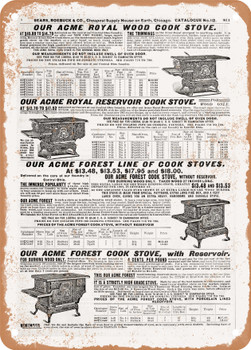 1902 Sears Catalog Cook Stoves Page 797 - Rusty Look Metal Sign