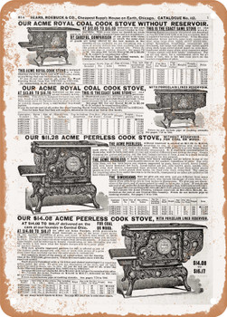 1902 Sears Catalog Cook Stoves Page 800 - Rusty Look Metal Sign