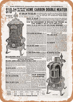 1902 Sears Catalog Heaters Page 808 - Rusty Look Metal Sign
