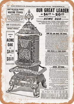 1902 Sears Catalog Heaters Page 810 - Rusty Look Metal Sign
