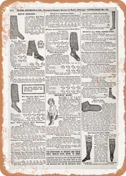 1902 Sears Catalog Women's Socks Page 836 - Rusty Look Metal Sign
