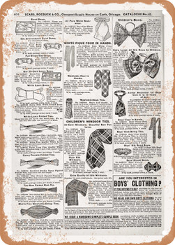1902 Sears Catalog Men's Ties Page 858 - Rusty Look Metal Sign