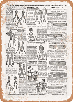 1902 Sears Catalog Men's Suspenders Page 861 - Rusty Look Metal Sign