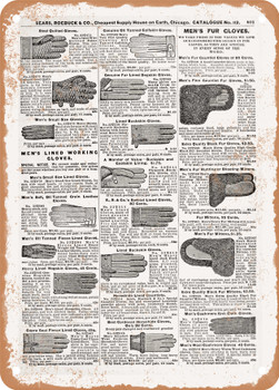1902 Sears Catalog Gloves Page 873 - Rusty Look Metal Sign