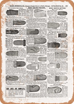 1902 Sears Catalog Gloves Page 875 - Rusty Look Metal Sign