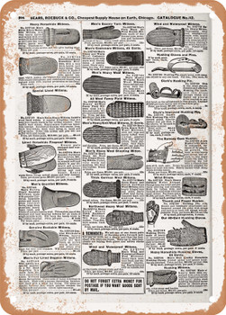 1902 Sears Catalog Gloves Page 876 - Rusty Look Metal Sign