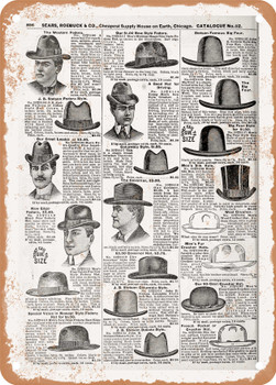 1902 Sears Catalog Hats Page 878 - Rusty Look Metal Sign