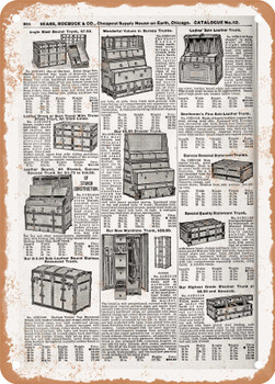 1902 Sears Catalog Trunks Page 886 - Rusty Look Metal Sign