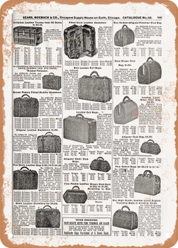 1902 Sears Catalog Trunks Page 887 - Rusty Look Metal Sign