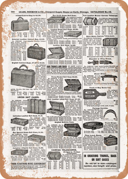 1902 Sears Catalog Trunks Page 888 - Rusty Look Metal Sign