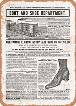 1902 Sears Catalog Shoes Page 889 - Rusty Look Metal Sign