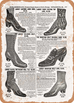 1902 Sears Catalog Shoes Page 891 - Rusty Look Metal Sign