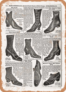 1902 Sears Catalog Shoes Page 892 - Rusty Look Metal Sign