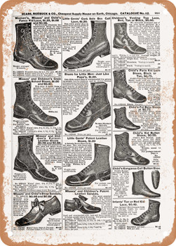 1902 Sears Catalog Shoes Page 897 - Rusty Look Metal Sign