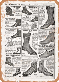 1902 Sears Catalog Shoes Page 898 - Rusty Look Metal Sign