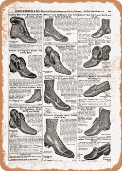 1902 Sears Catalog Shoes Page 899 - Rusty Look Metal Sign