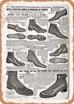 1902 Sears Catalog Shoes Page 900 - Rusty Look Metal Sign
