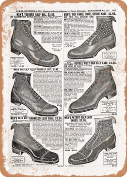 1902 Sears Catalog Shoes Page 901 - Rusty Look Metal Sign