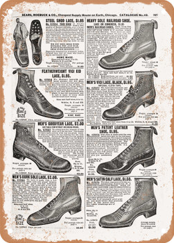 1902 Sears Catalog Shoes Page 905 - Rusty Look Metal Sign