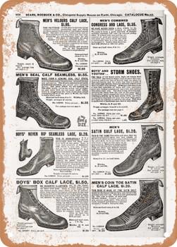 1902 Sears Catalog Shoes Page 906 - Rusty Look Metal Sign