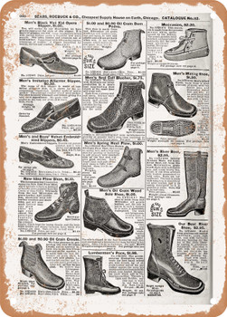 1902 Sears Catalog Shoes Page 908 - Rusty Look Metal Sign