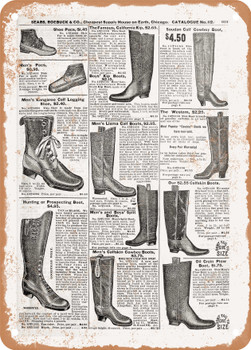 1902 Sears Catalog Shoes Page 909 - Rusty Look Metal Sign