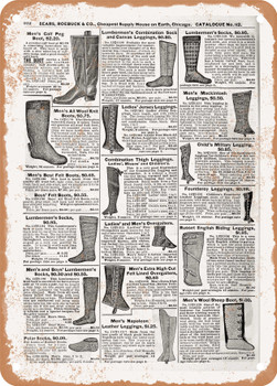 1902 Sears Catalog Shoes Page 910 - Rusty Look Metal Sign