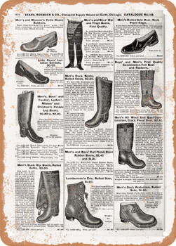 1902 Sears Catalog Shoes Page 912 - Rusty Look Metal Sign