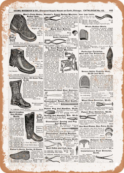 1902 Sears Catalog Shoes Page 913 - Rusty Look Metal Sign